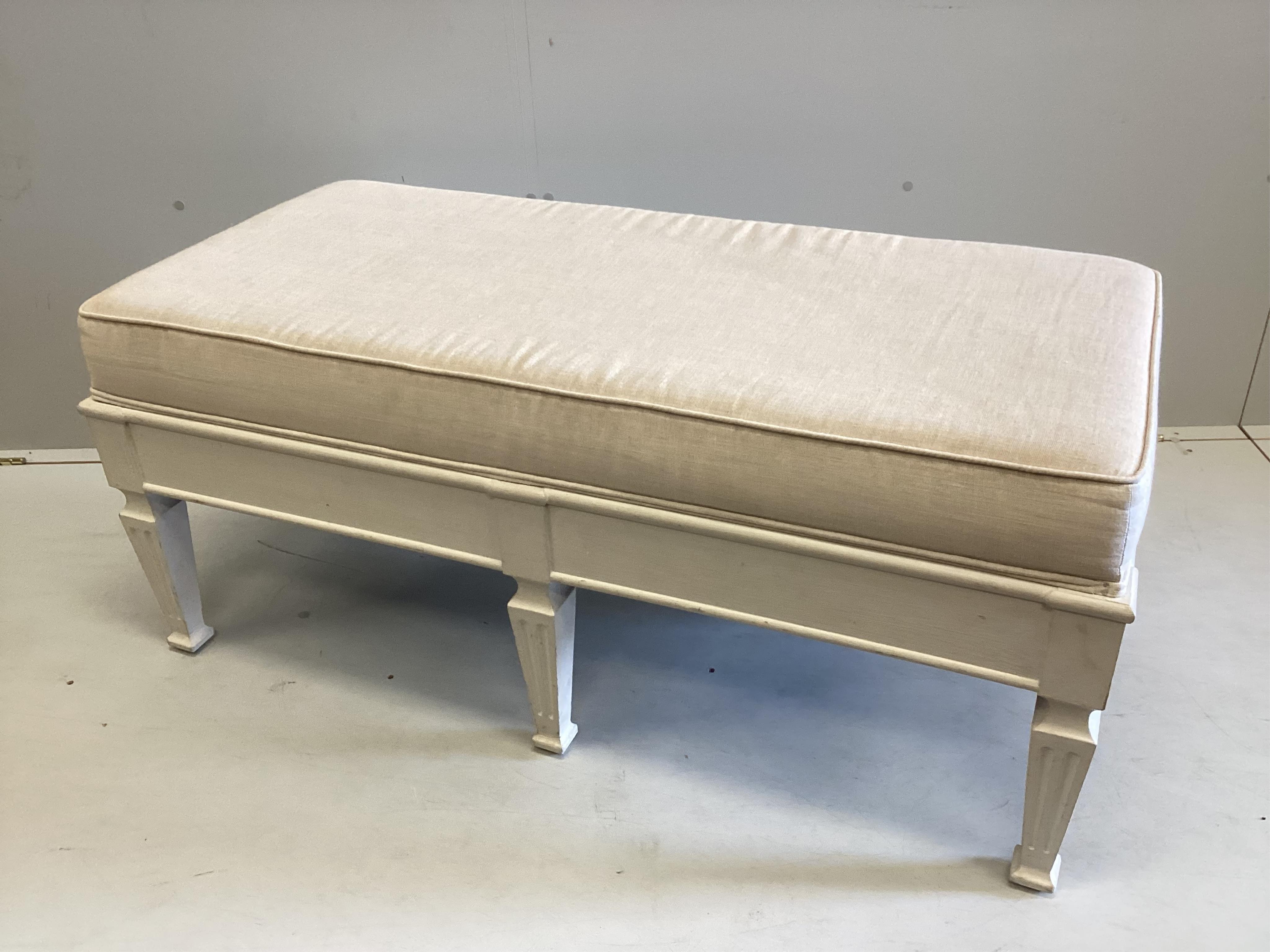 A Swedish style painted window seat, width 121cm, depth 57cm, height 52cm. Condition - good